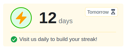 Example of a streak prompting learners to visit daily. streak visit daily
